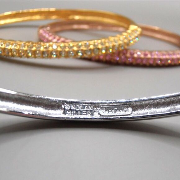 Lot of 3 Nolan Miller Swarovski Crystal Hinged Bangles Silver, Gold, Rose Gold - Picture 4 of 5